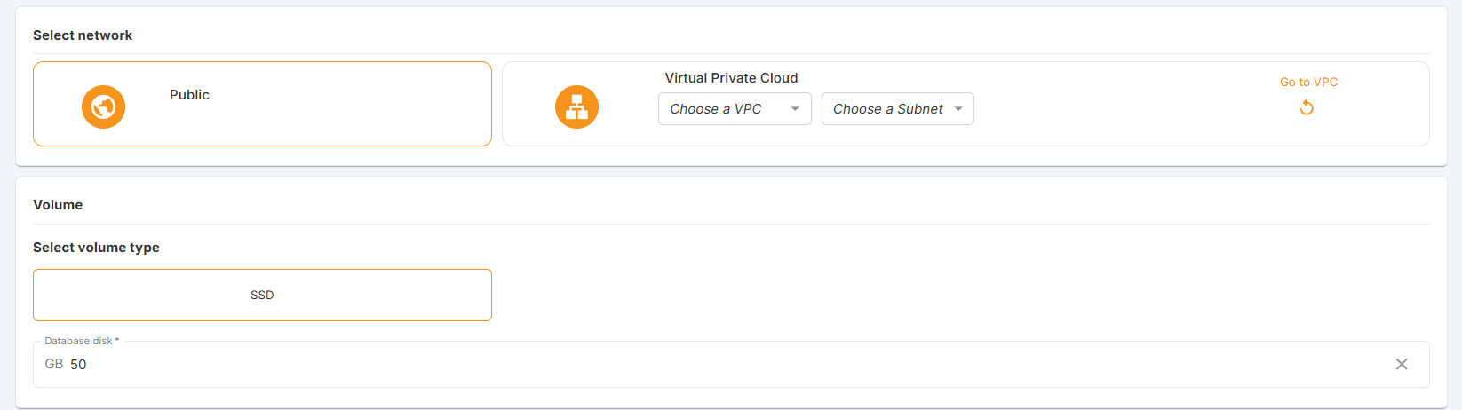 Network và Volume size