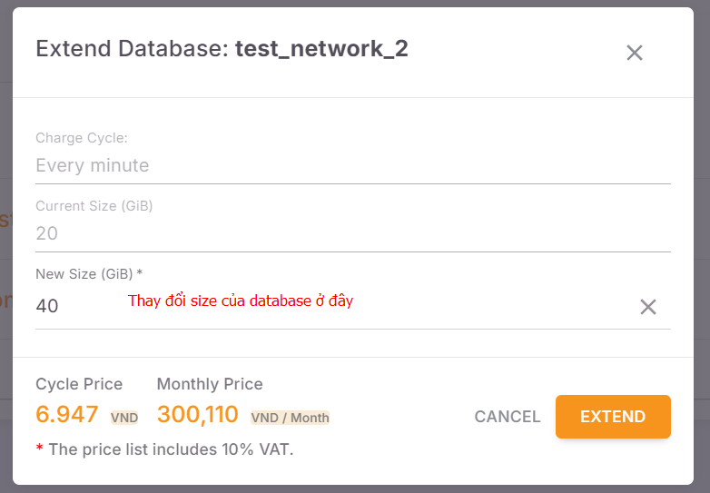 Extend database storage